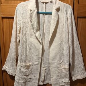 Soft Surroundings Cream Textured Open-Front Blazer